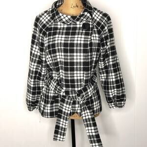 Worthington Black Plaid Asymmetric Belted Coat-Size M